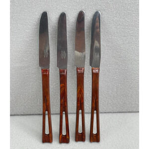 VTG Stanley Stainless Knives Set of 4 Brown Bakelite Handle Flatware USA